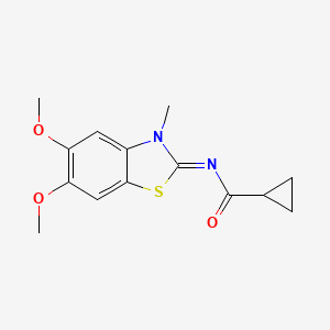 molecular formula C14H16N2O3S B2890925 N-[(2Z)-5,6-dimethoxy-3-methyl-2,3-dihydro-1,3-benzothiazol-2-ylidene]cyclopropanecarboxamide CAS No. 895434-20-5