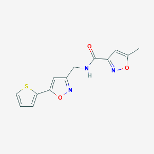 molecular formula C13H11N3O3S B2890930 5-methyl-N-((5-(thiophen-2-yl)isoxazol-3-yl)methyl)isoxazole-3-carboxamide CAS No. 1208929-91-2