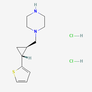molecular formula C12H20Cl2N2S B2890957 1-[[(1R,2R)-2-噻吩-2-基环丙基]甲基]哌嗪；二盐酸盐 CAS No. 2138165-37-2