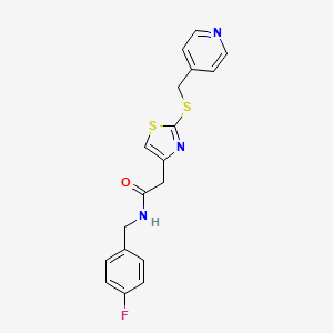 molecular formula C18H16FN3OS2 B2890963 N-(4-fluorobenzyl)-2-(2-((pyridin-4-ylmethyl)thio)thiazol-4-yl)acetamide CAS No. 1021218-58-5