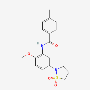 molecular formula C18H20N2O4S B2890967 N-(5-(1,1-dioxidoisothiazolidin-2-yl)-2-methoxyphenyl)-4-methylbenzamide CAS No. 941886-75-5