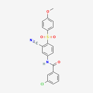 molecular formula C21H15ClN2O4S B2890976 3-chloro-N-{3-cyano-4-[(4-methoxyphenyl)sulfonyl]phenyl}benzenecarboxamide CAS No. 477866-82-3