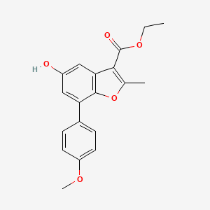 molecular formula C19H18O5 B2890990 Ethyl 5-hydroxy-7-(4-methoxyphenyl)-2-methyl-1-benzofuran-3-carboxylate CAS No. 617699-57-7