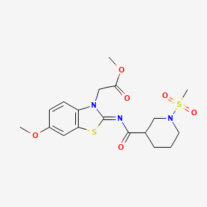 molecular formula C18H23N3O6S2 B2890992 (Z)-methyl 2-(6-methoxy-2-((1-(methylsulfonyl)piperidine-3-carbonyl)imino)benzo[d]thiazol-3(2H)-yl)acetate CAS No. 1070957-86-6