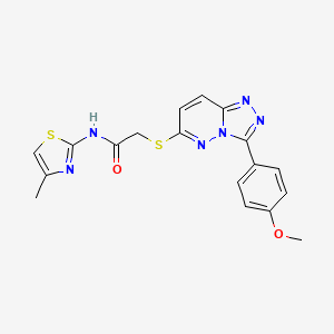 molecular formula C18H16N6O2S2 B2890995 2-((3-(4-甲氧基苯基)-[1,2,4]三唑并[4,3-b]嘧啶-6-基)硫代)-N-(4-甲基噻唑-2-基)乙酰胺 CAS No. 852376-73-9
