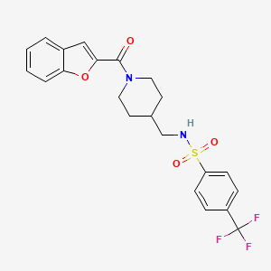 molecular formula C22H21F3N2O4S B2891004 N-((1-(benzofuran-2-carbonyl)piperidin-4-yl)methyl)-4-(trifluoromethyl)benzenesulfonamide CAS No. 1235198-07-8