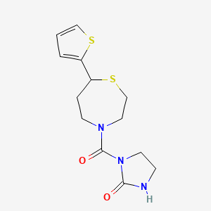 molecular formula C13H17N3O2S2 B2891006 1-(7-(Thiophen-2-yl)-1,4-thiazepane-4-carbonyl)imidazolidin-2-one CAS No. 1705101-78-5