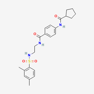 molecular formula C23H29N3O4S B2891020 4-(cyclopentanecarboxamido)-N-(2-(2,4-dimethylphenylsulfonamido)ethyl)benzamide CAS No. 1091405-67-2