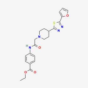 molecular formula C22H24N4O4S B2891029 4-(2-(4-(5-(呋喃-2-基)-1,3,4-噻二唑-2-基)哌啶-1-基)乙酰氨基)苯甲酸乙酯 CAS No. 1226443-25-9