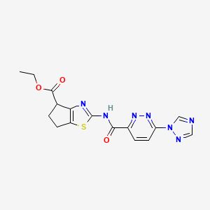 ethyl 2-(6-(1H-1,2,4-triazol-1-yl)pyridazine-3-carboxamido)-5,6-dihydro-4H-cyclopenta[d]thiazole-4-carboxylate