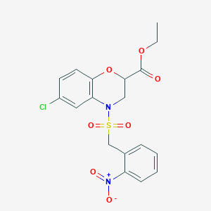 molecular formula C18H17ClN2O7S B2891046 ethyl 6-chloro-4-[(2-nitrobenzyl)sulfonyl]-3,4-dihydro-2H-1,4-benzoxazine-2-carboxylate CAS No. 866134-55-6