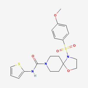 molecular formula C19H23N3O5S2 B2891089 4-((4-methoxyphenyl)sulfonyl)-N-(thiophen-2-yl)-1-oxa-4,8-diazaspiro[4.5]decane-8-carboxamide CAS No. 1210310-35-2