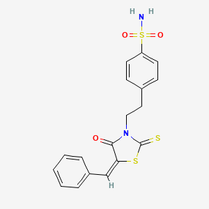 molecular formula C18H16N2O3S3 B2891092 (E)-4-(2-(5-苄叉-4-氧代-2-硫代噻唑烷-3-基)乙基)苯磺酰胺 CAS No. 861427-74-9