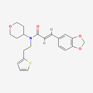 molecular formula C21H23NO4S B2891112 (E)-3-(benzo[d][1,3]dioxol-5-yl)-N-(tetrahydro-2H-pyran-4-yl)-N-(2-(thiophen-2-yl)ethyl)acrylamide CAS No. 1799255-01-8