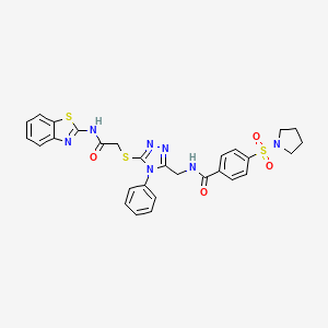N-((5-((2-(benzo[d]thiazol-2-ylamino)-2-oxoethyl)thio)-4-phenyl-4H-1,2,4-triazol-3-yl)methyl)-4-(pyrrolidin-1-ylsulfonyl)benzamide