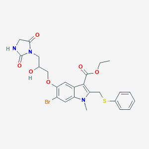 molecular formula C25H26BrN3O6S B289112 ethyl 6-bromo-5-[3-(2,5-dioxo-1-imidazolidinyl)-2-hydroxypropoxy]-1-methyl-2-[(phenylsulfanyl)methyl]-1H-indole-3-carboxylate 