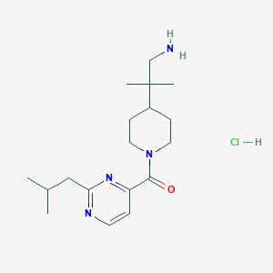 molecular formula C18H31ClN4O B2891121 [4-(1-Amino-2-methylpropan-2-yl)piperidin-1-yl]-[2-(2-methylpropyl)pyrimidin-4-yl]methanone;hydrochloride CAS No. 2418715-46-3