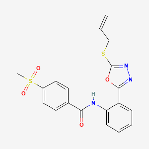 molecular formula C19H17N3O4S2 B2891126 4-(methylsulfonyl)-N-{2-[5-(prop-2-en-1-ylsulfanyl)-1,3,4-oxadiazol-2-yl]phenyl}benzamide CAS No. 923235-24-9