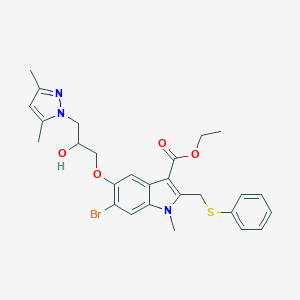 molecular formula C27H30BrN3O4S B289113 ethyl 6-bromo-5-[3-(3,5-dimethyl-1H-pyrazol-1-yl)-2-hydroxypropoxy]-1-methyl-2-[(phenylthio)methyl]-1H-indole-3-carboxylate 