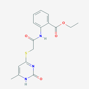 molecular formula C16H17N3O4S B2891136 Ethyl 2-({[(6-methyl-2-oxo-1,2-dihydropyrimidin-4-yl)thio]acetyl}amino)benzoate CAS No. 905692-25-3