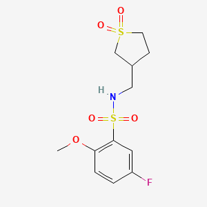 molecular formula C12H16FNO5S2 B2891140 N-((1,1-二氧化四氢噻吩-3-基)甲基)-5-氟-2-甲氧基苯磺酰胺 CAS No. 1235642-36-0
