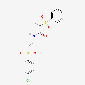 molecular formula C17H18ClNO5S2 B2891153 N-{2-[(4-chlorophenyl)sulfonyl]ethyl}-2-(phenylsulfonyl)propanamide CAS No. 860609-54-7