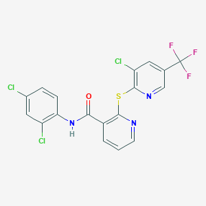 molecular formula C18H9Cl3F3N3OS B2891162 2-{[3-chloro-5-(trifluoromethyl)-2-pyridinyl]sulfanyl}-N-(2,4-dichlorophenyl)nicotinamide CAS No. 338774-95-1