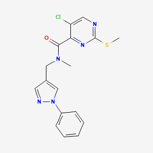 molecular formula C17H16ClN5OS B2891165 5-chloro-N-methyl-2-(methylsulfanyl)-N-[(1-phenyl-1H-pyrazol-4-yl)methyl]pyrimidine-4-carboxamide CAS No. 1133795-17-1