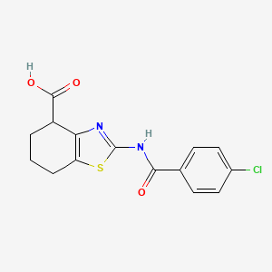 molecular formula C15H13ClN2O3S B2891174 2-(4-Chlorobenzamido)-4,5,6,7-tetrahydrobenzo[d]thiazole-4-carboxylic acid CAS No. 1019108-36-1
