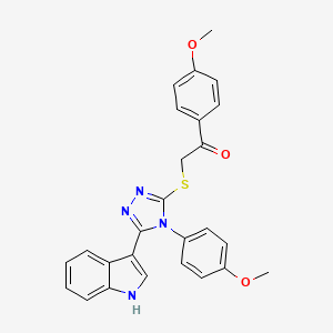 molecular formula C26H22N4O3S B2891175 2-((5-(1H-indol-3-yl)-4-(4-methoxyphenyl)-4H-1,2,4-triazol-3-yl)thio)-1-(4-methoxyphenyl)ethanone CAS No. 946330-10-5