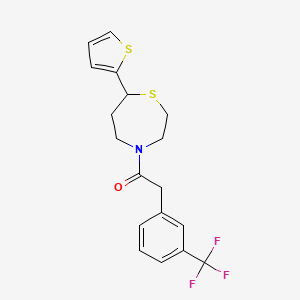 molecular formula C18H18F3NOS2 B2891201 1-(7-(Thiophen-2-yl)-1,4-thiazepan-4-yl)-2-(3-(trifluoromethyl)phenyl)ethanone CAS No. 1706225-17-3