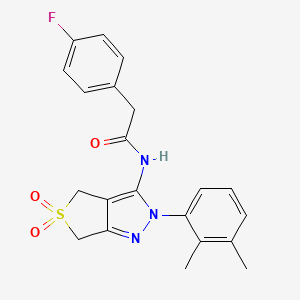 molecular formula C21H20FN3O3S B2891215 N-[2-(2,3-二甲基苯基)-5,5-二氧代-4,6-二氢噻吩并[3,4-c]吡唑-3-基]-2-(4-氟苯基)乙酰胺 CAS No. 450339-06-7
