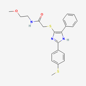 molecular formula C21H23N3O2S2 B2891221 N-(2-methoxyethyl)-2-((2-(4-(methylthio)phenyl)-5-phenyl-1H-imidazol-4-yl)thio)acetamide CAS No. 931334-49-5