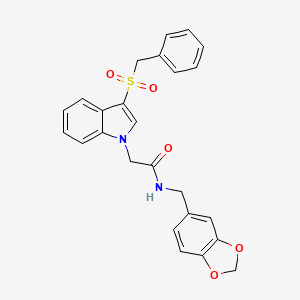 molecular formula C25H22N2O5S B2891245 N-(苯并[d][1,3]二氧杂环-5-基甲基)-2-(3-(苄基磺酰基)-1H-吲哚-1-基)乙酰胺 CAS No. 898408-59-8
