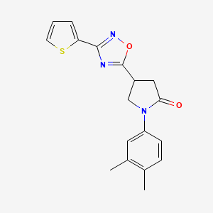 molecular formula C18H17N3O2S B2891252 1-(3,4-Dimethylphenyl)-4-[3-(thiophen-2-yl)-1,2,4-oxadiazol-5-yl]pyrrolidin-2-one CAS No. 941962-59-0
