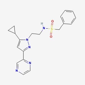 molecular formula C19H21N5O2S B2891257 N-(2-(5-cyclopropyl-3-(pyrazin-2-yl)-1H-pyrazol-1-yl)ethyl)-1-phenylmethanesulfonamide CAS No. 2034550-35-9