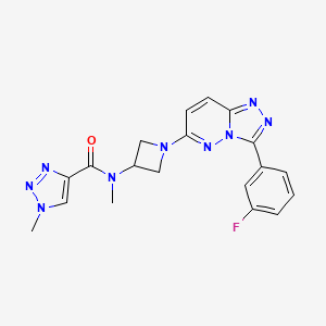molecular formula C19H18FN9O B2891286 N-[1-[3-(3-Fluorophenyl)-[1,2,4]triazolo[4,3-b]pyridazin-6-yl]azetidin-3-yl]-N,1-dimethyltriazole-4-carboxamide CAS No. 2380032-35-7