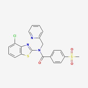 molecular formula C21H16ClN3O3S2 B2891293 N-(4-氯苯并[d]噻唑-2-基)-4-(甲磺酰基)-N-(吡啶-2-基甲基)苯甲酰胺 CAS No. 886942-76-3