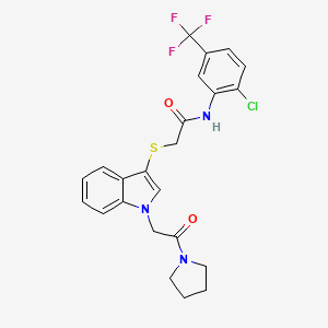 molecular formula C23H21ClF3N3O2S B2891295 N-(2-chloro-5-(trifluoromethyl)phenyl)-2-((1-(2-oxo-2-(pyrrolidin-1-yl)ethyl)-1H-indol-3-yl)thio)acetamide CAS No. 877658-97-4