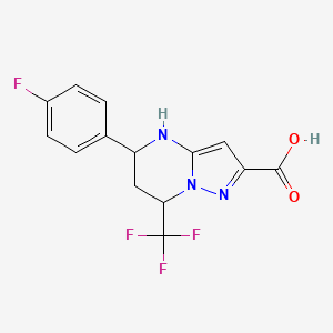 molecular formula C14H11F4N3O2 B2891316 5-(4-Fluorophenyl)-7-(trifluoromethyl)-4,5,6,7-tetrahydropyrazolo[1,5-a]pyrimidine-2-carboxylic acid CAS No. 380559-15-9