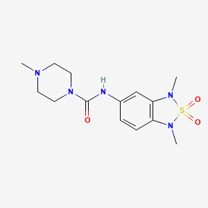 molecular formula C14H21N5O3S B2891317 N-(1,3-dimethyl-2,2-dioxido-1,3-dihydrobenzo[c][1,2,5]thiadiazol-5-yl)-4-methylpiperazine-1-carboxamide CAS No. 2034588-30-0