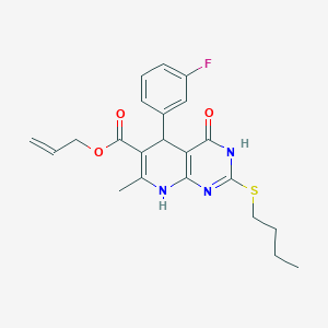 molecular formula C22H24FN3O3S B2891324 2-(丁硫基)-5-(3-氟苯基)-7-甲基-4-氧代-3,4,5,8-四氢吡啶并[2,3-d]嘧啶-6-羧酸烯丙酯 CAS No. 924129-65-7