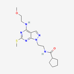 molecular formula C17H26N6O2S B2891327 N-(2-(4-((2-methoxyethyl)amino)-6-(methylthio)-1H-pyrazolo[3,4-d]pyrimidin-1-yl)ethyl)cyclopentanecarboxamide CAS No. 946313-40-2
