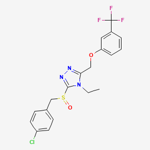 molecular formula C19H17ClF3N3O2S B2891330 3-[(4-Chlorophenyl)methylsulfinyl]-4-ethyl-5-[[3-(trifluoromethyl)phenoxy]methyl]-1,2,4-triazole CAS No. 956607-36-6