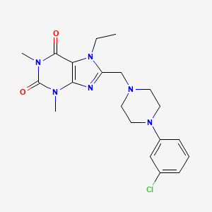 molecular formula C20H25ClN6O2 B2891332 8-{[4-(3-chlorophenyl)piperazin-1-yl]methyl}-7-ethyl-1,3-dimethyl-3,7-dihydro-1H-purine-2,6-dione CAS No. 851937-42-3