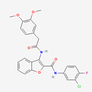 molecular formula C25H20ClFN2O5 B2891333 N-(3-chloro-4-fluorophenyl)-3-(2-(3,4-dimethoxyphenyl)acetamido)benzofuran-2-carboxamide CAS No. 888439-33-6