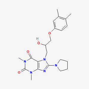 molecular formula C22H29N5O4 B2891338 7-(3-(3,4-二甲基苯氧基)-2-羟基丙基)-1,3-二甲基-8-(吡咯烷-1-基)-1H-嘌呤-2,6(3H,7H)-二酮 CAS No. 879072-37-4