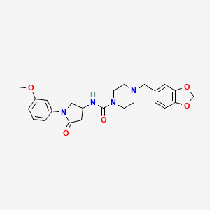 molecular formula C24H28N4O5 B2891344 4-(benzo[d][1,3]dioxol-5-ylmethyl)-N-(1-(3-methoxyphenyl)-5-oxopyrrolidin-3-yl)piperazine-1-carboxamide CAS No. 894023-50-8