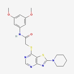 molecular formula C20H23N5O3S2 B2891346 N-(3,5-dimethoxyphenyl)-2-((2-(piperidin-1-yl)thiazolo[4,5-d]pyrimidin-7-yl)thio)acetamide CAS No. 1189996-96-0