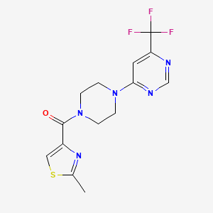 molecular formula C14H14F3N5OS B2891354 (2-Methylthiazol-4-yl)(4-(6-(trifluoromethyl)pyrimidin-4-yl)piperazin-1-yl)methanone CAS No. 2034407-85-5
